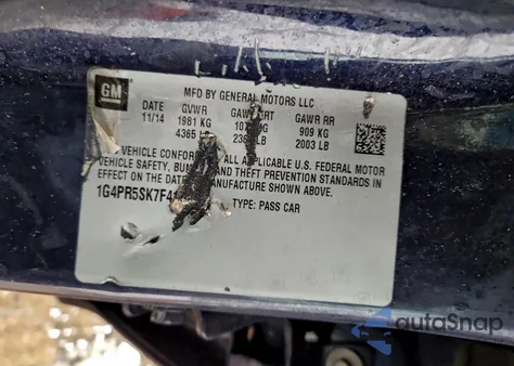 2015 Buick Verano Convenience из США, поврежденный, VIN 1G4PR5SK7F4140429